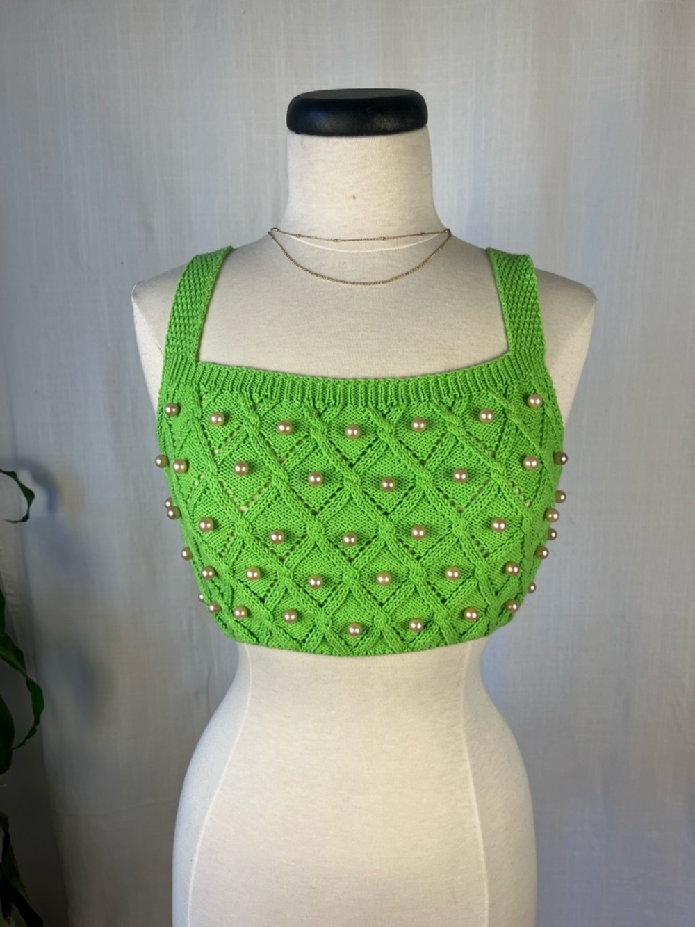 NWT Zara Lime Green Beaded Knit Crop Top